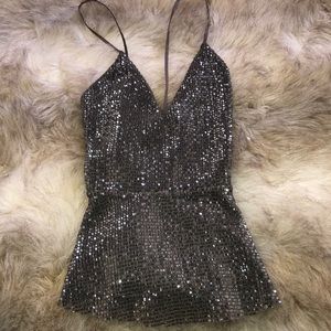 Gray sparkly party blouse